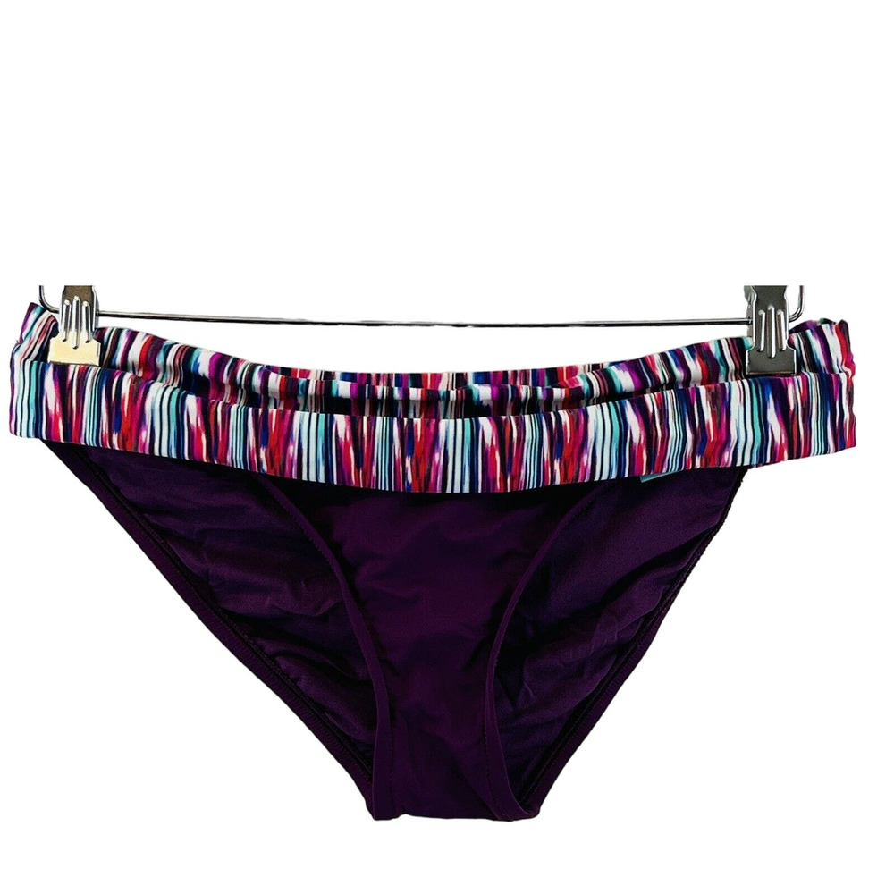 Womens L Sunsets Unforgettable Bottom Multi Striped Wine Hipster Swim Bottoms